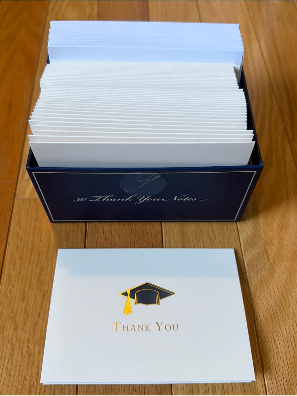 Graduation Thank You Note Cards with Envelopes - Gold Embossed Cap Set of 40